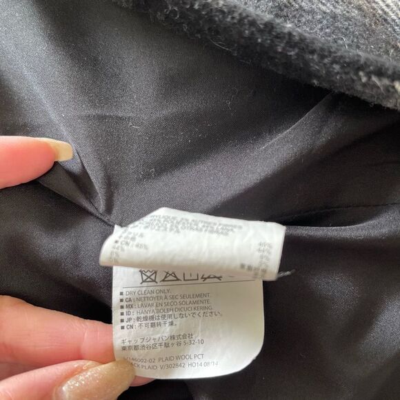 Old Navy black cream plaid winter pea coat double breasted xs small - Picture 7 of 10